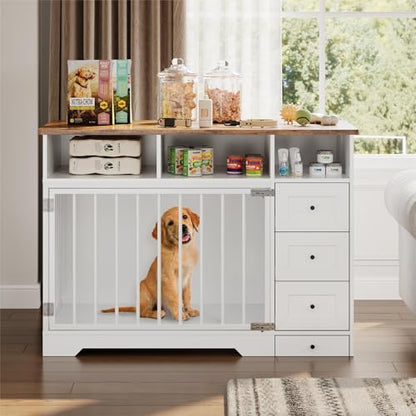 Dog Crate Furniture for Medium Small Dogs with Storage, White, view 7