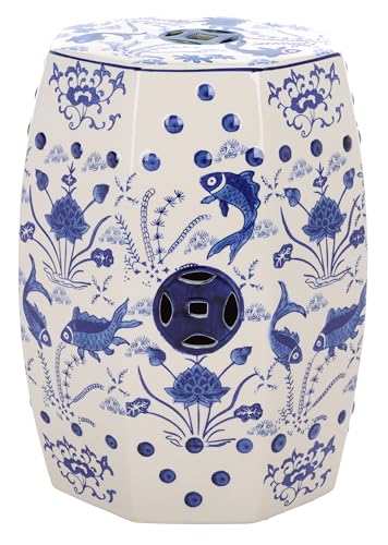 SAFAVIEH Furniture - Cloud 9 Decorative Garden Stool - Blue - Ceramic - Artisan Hand-Painted Design - Ideal for Living Room, Patio, Garden - Fully Assembled (ACS4557A)