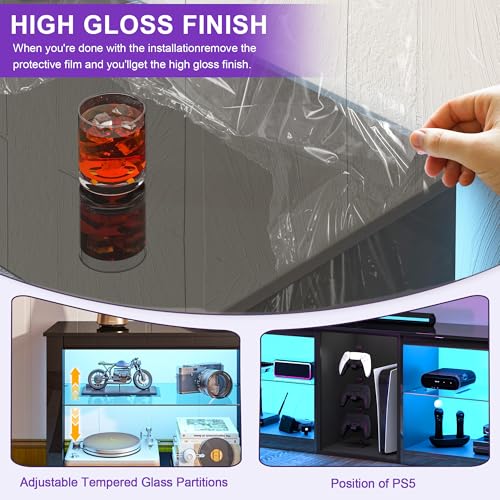 Modern 63 inch TV Stand with LED Lights for 50 55 60 65 70 75 inch TVs, view 7