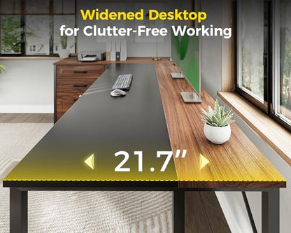 61" L Shaped Office Desk with Wood Drawers & Lockable File Cabinet, Reversible 21.7" D Corner Computer Desk with Built-in Power Outlets, Executive Desk for Home Office, Walnut