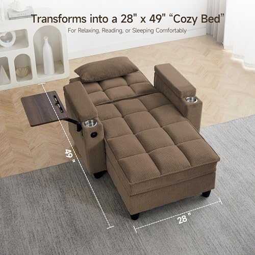 oaaktu Modern Tufted Linen Fabric Chaise Lounge Sofa Chair with Rotating Side, view 5