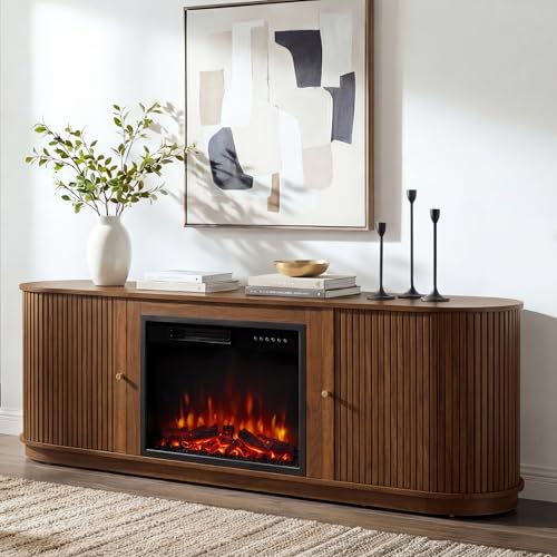 70'' Fluted Fireplace TV Stand for TVs Up to 80", Sliding Tambour Doors, view 2
