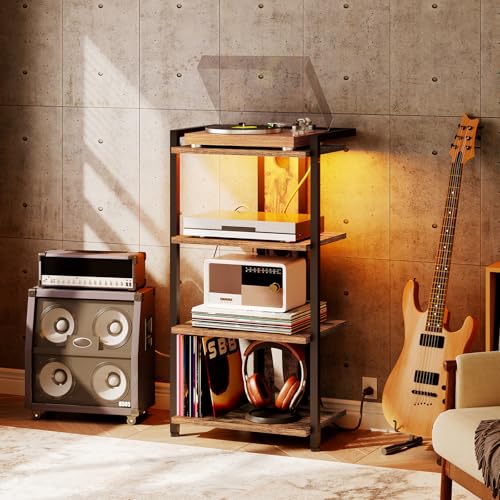 4-Tier AV Media Stand, Media Console with Charging Station and LED Light, view 3