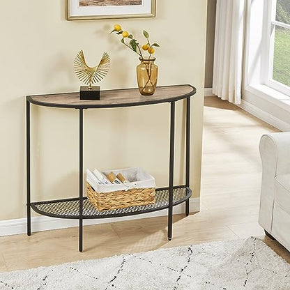 Console Table 2 Tier Narrow Entryway Table with Storage Shelves Half Moon Sofa Couch Table Industrial Small Entry Way Tables for Living Bedroom Hallway Office Easy Assembly, Gray Black