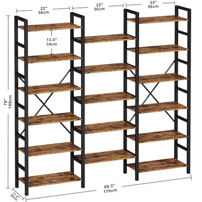 Bookshelves 6 Tiers Triple Wide Industrial Bookshelf, Large Etagere Bookshelf Open Display Shelves with Metal Frame for Living Room Bedroom Home Office