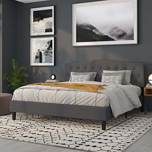 Cambridge Tufted Upholstered King Size Headboard in Dark Gray Fabric