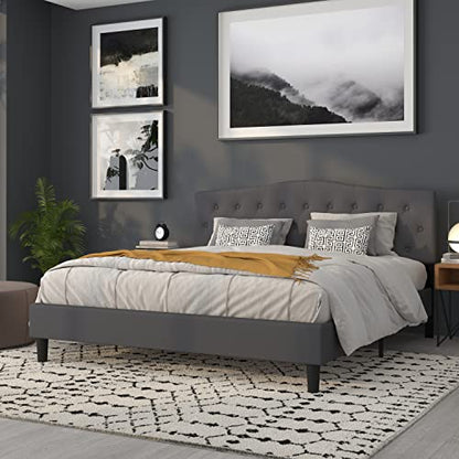 Cambridge Tufted Upholstered King Size Headboard in Dark Gray Fabric