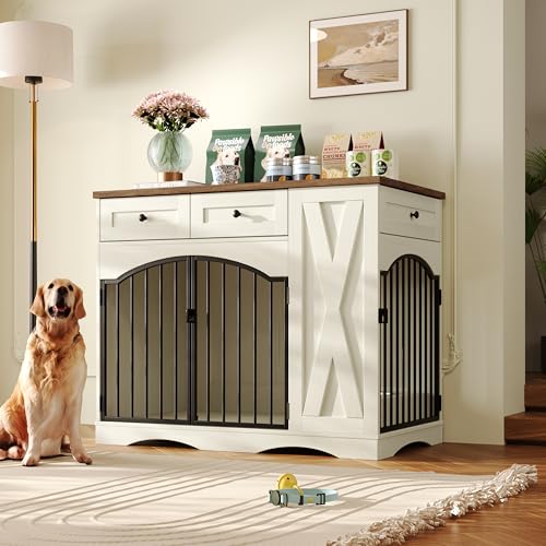 Wooden Dogs Kennel Side End Table with Double Doors, Indoor Dog House for Medium, view 3