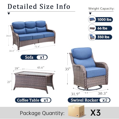 Luxury High Back Outdoor Furniture with 6-Inch Thick Cushions, Patio Furniture Set with Swivel Chairs, 4 PCS Wicker Conversation Set for Porch, Balcony, Deck and Yard