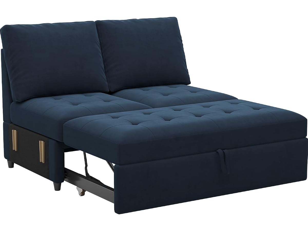 Pull Out Sofa Bed Module Part for Modular Sectional Sleeper Sofa Armless Loveseat with Pull Out Bed for Sectional Couch Blue