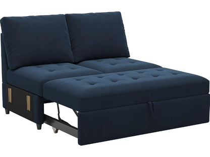 Pull Out Sofa Bed Module Part for Modular Sectional Sleeper Sofa Armless Loveseat with Pull Out Bed for Sectional Couch Blue