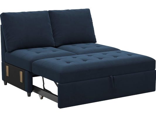 Pull Out Sofa Bed Module Part for Modular Sectional Sleeper Sofa Armless Loveseat with Pull Out Bed for Sectional Couch Blue