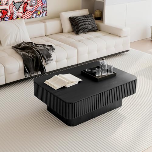 Rectangle Coffee Table with Lifting Top for Living Room Modern Coffee Table with Storage Smart Coffee Tables Lift Up Coffee Tables for Eat Fluted Pedestal Center Tables Apartment 38.6" Black