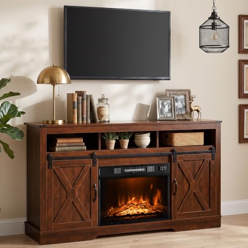 Farmhouse 34" Tall Fireplace TV Stand for 65+ Inch TV, view 2