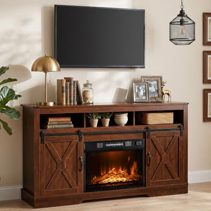 Farmhouse 34" Tall Fireplace TV Stand for 65+ Inch TV, view 2