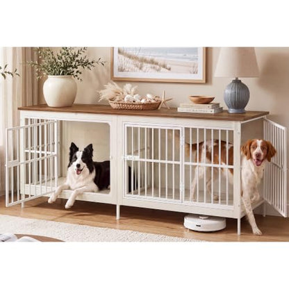 70.9" Dog Crate Furniture, Heavy Duty Double Dog Cage with Divider, view 2