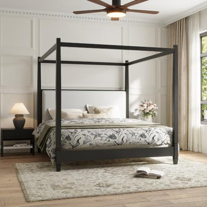 Cara Wooden Canopy King Bed Frame with Headboard, view 5