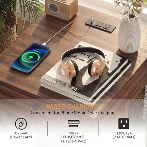 Wooden Dog Crate End Table with USB Charging Station, Walnut, view 5
