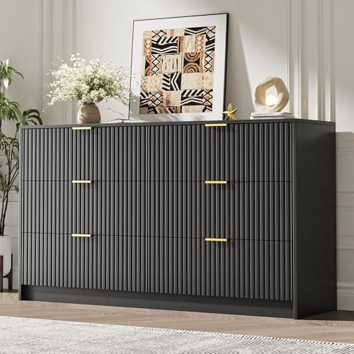 Black 6 Drawer Dresser for Bedroom, view 2