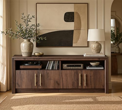 63" Modern TV Stand with Storage, Beveled Profile Design, Walnut, view 2