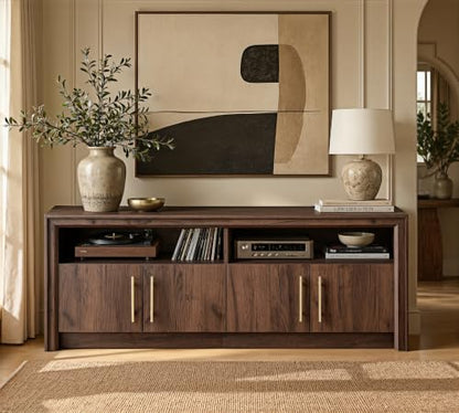 63" Modern TV Stand with Storage, Beveled Profile Design, Walnut, view 2