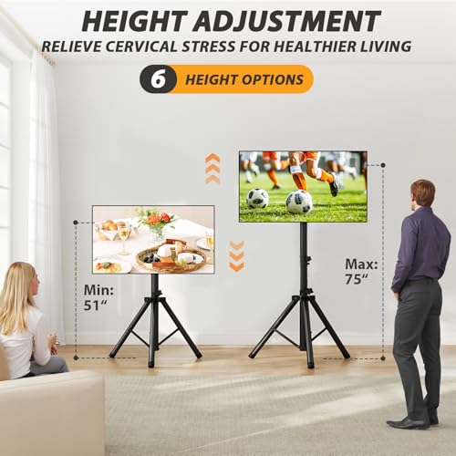 TV Tripod Stand for 23-80 inch TVs Holds up to 100lbs | Portable TV Stand with ±15° Tilt and Height Adjustment, Floor TV Stand for Bedroom, Trade Show, Outdoor, Max VESA 600x400mm
