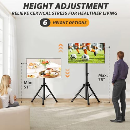 TV Tripod Stand for 23-80 inch TVs Holds up to 100lbs | Portable TV Stand with ±15° Tilt and Height Adjustment, Floor TV Stand for Bedroom, Trade Show, Outdoor, Max VESA 600x400mm