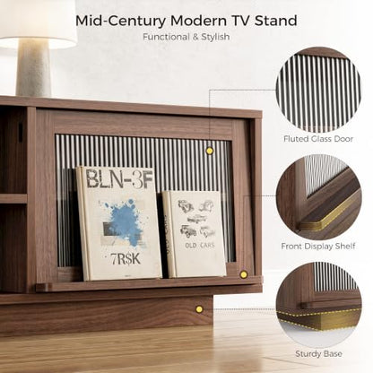 70 Inch TV Stand with Storage for Living Room, Walnut, view 5