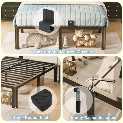 18 inch Full Size Bed Frame with Round Corner Legs Mattress Slide Stopper, view 6