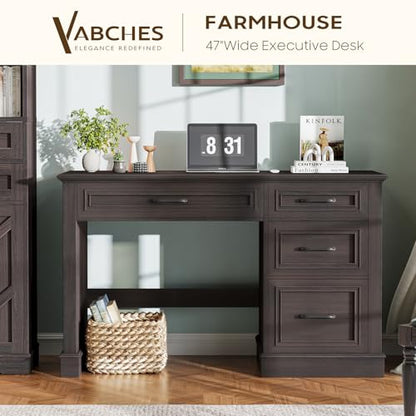 Farmhouse 47" Executive Desk with File Drawer, Computer Desk with 4 Drawers, Workstation for Study, Writing, Home Office, Espresso.