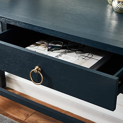 Solid Wood Navy Desk with Glam Gold Hardware, view 5