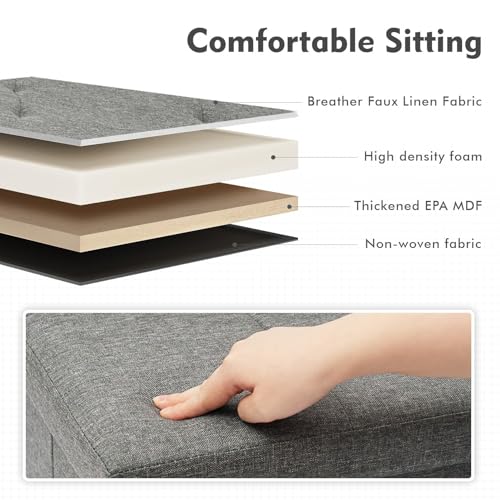 Storage Ottoman with Flipping Lids, Ottoman Bench Footrest Seat, Linen 30"x15"x15" (Grey)