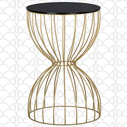 Elle Décor Cami Modern Hourglass End Table, Metal Side Table with Metal Top, or Coffee Table for Living Room, Decorative Round Accent Nightstand for Bedroom (Gold/Black), 23.75in (H)