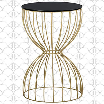Elle Décor Cami Modern Hourglass End Table, Metal Side Table with Metal Top, or Coffee Table for Living Room, Decorative Round Accent Nightstand for Bedroom (Gold/Black), 23.75in (H)