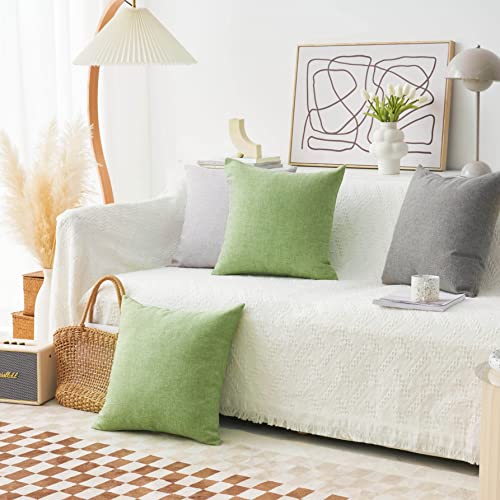 Pillow Covers Linen Textured Decorative Pillowcases for Bed Sage Burlap Sofa Pillows Slipcovers for Couch Living Room Decor, 18 x 18 inches, Set of 4, Grass Green