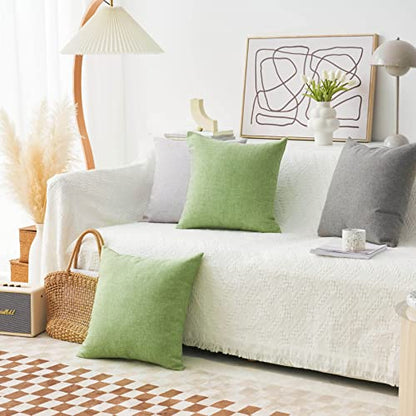 Pillow Covers Linen Textured Decorative Pillowcases for Bed Sage Burlap Sofa Pillows Slipcovers for Couch Living Room Decor, 18 x 18 inches, Set of 4, Grass Green