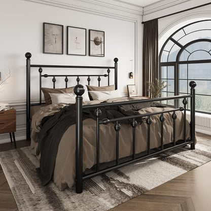 14" Full Size Metal Platform Bed Frame/Victorian Headboard and Footboard/Steel, view 4