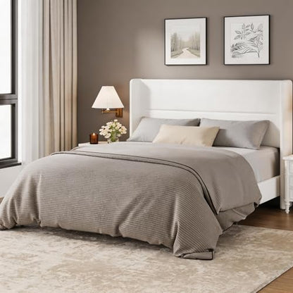 Velvet Wingback Bed Frame in White, view 4