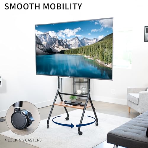 VIVO Rolling 37 to 86 inch Height Adjustable TV Floor Stand with Shelf, Max VESA 600x400mm, Dark Wood Shelf, Black Frame, STAND-TV86RD