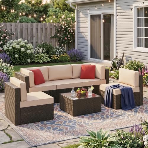 6 Pieces Patio Furniture Set, Outdoor Sectional Patio Sofa Couch, view 2