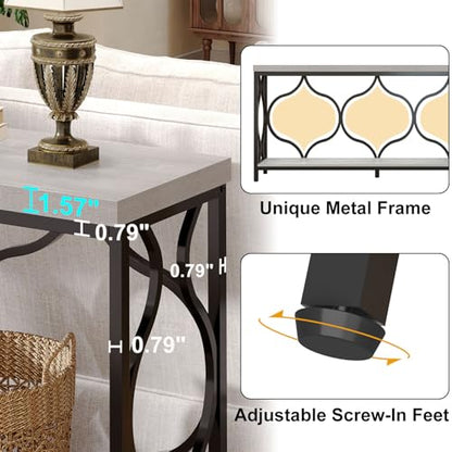 Narrow extra long Sofa Console Table, 63 Inch Modern Entryway Table Behind Couch with Storage shelf, 2-Tier Industrial Wooden Metal Hallway Accent Sofa Tables for Living Room Foyer, Light Grey Oak