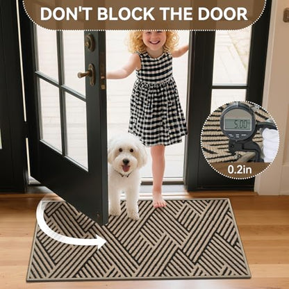 Front Door Mat Indoor Outside Entrance Non-Slip Mats Brown 17"x30", view 5