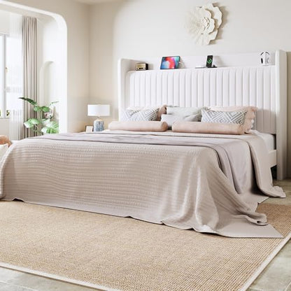King Size Platform Bed Frame with USB Charging Station and Storage, view 2