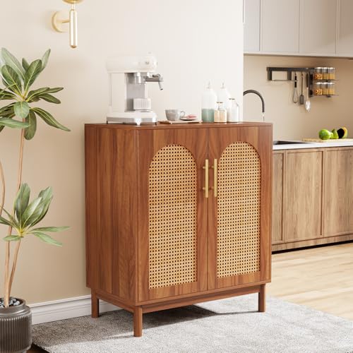 Tribesigns Set of 2 Rattan Sideboard Buffet with Storage, 59 Inch Accent Cabinet with Doors, Storage Cabinet for Dining Room, Living Room, Kitchen, Caramel Brown