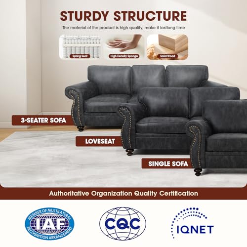 Living Room Furniture Sets,Sofa Sets and Couch Sets for Living Room,Mid-Century Vintage Sofa Couches with Rivet Design (Grey, Loveseat+3 Seater)