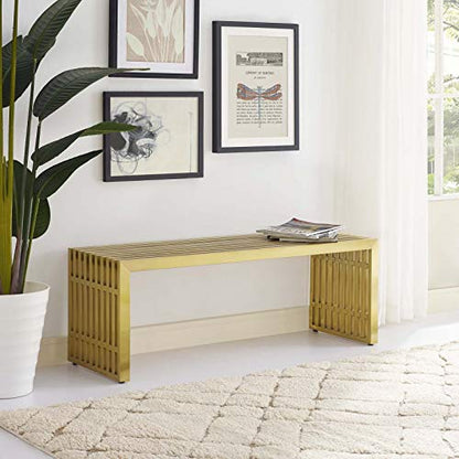 Gridiron Contemporary Modern Gold Stainless Steel Medium Bench, 46.5"