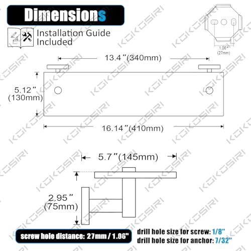 Floating Shelf Bathroom Wall Mount Shelves 16-Inch for Bedroom Living Room Kitchen Hanging Rack Brushed Stainless Steel 2 Pack B1105BR-L16-P2