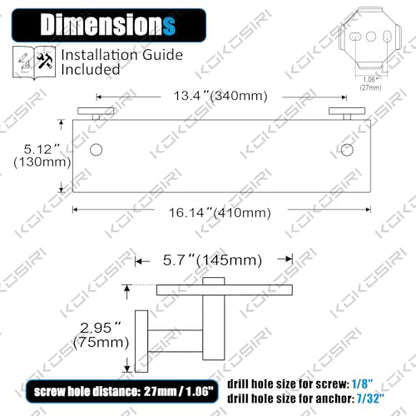 Floating Shelf Bathroom Wall Mount Shelves 16-Inch for Bedroom Living Room Kitchen Hanging Rack Brushed Stainless Steel 2 Pack B1105BR-L16-P2