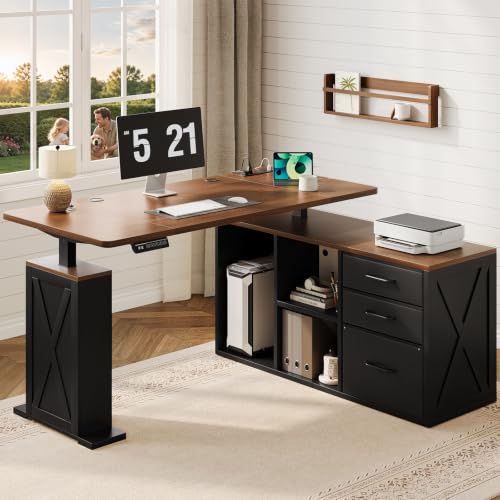 L Shaped Standing Desk - Farmhouse Smart Computer Desk with Storage, view 2