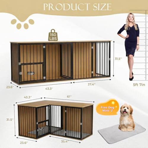 Large Double Dog Crate Furniture, Dark, view 8